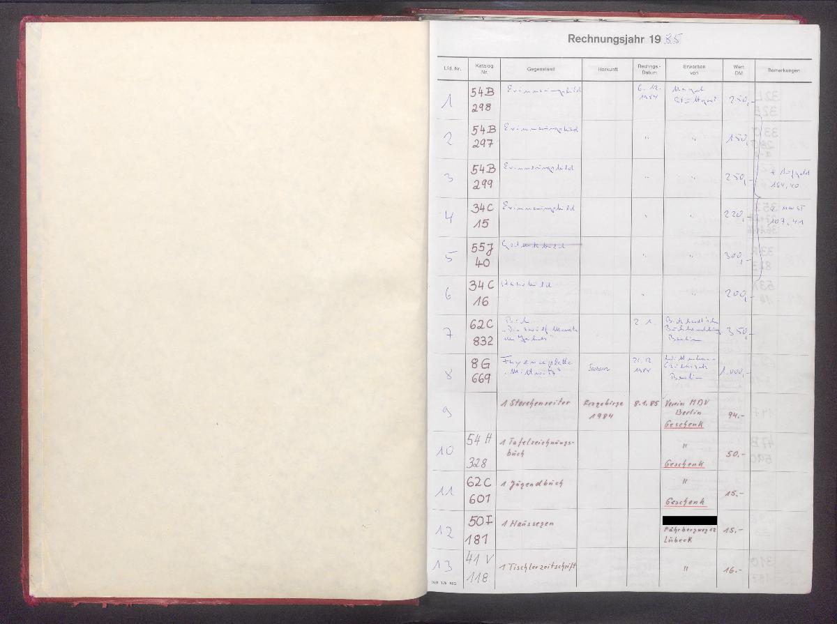 Erwerbungsbuch des Museums für Deutsche Volkskunde vom: Januar 1985 bis: Dez. 1991