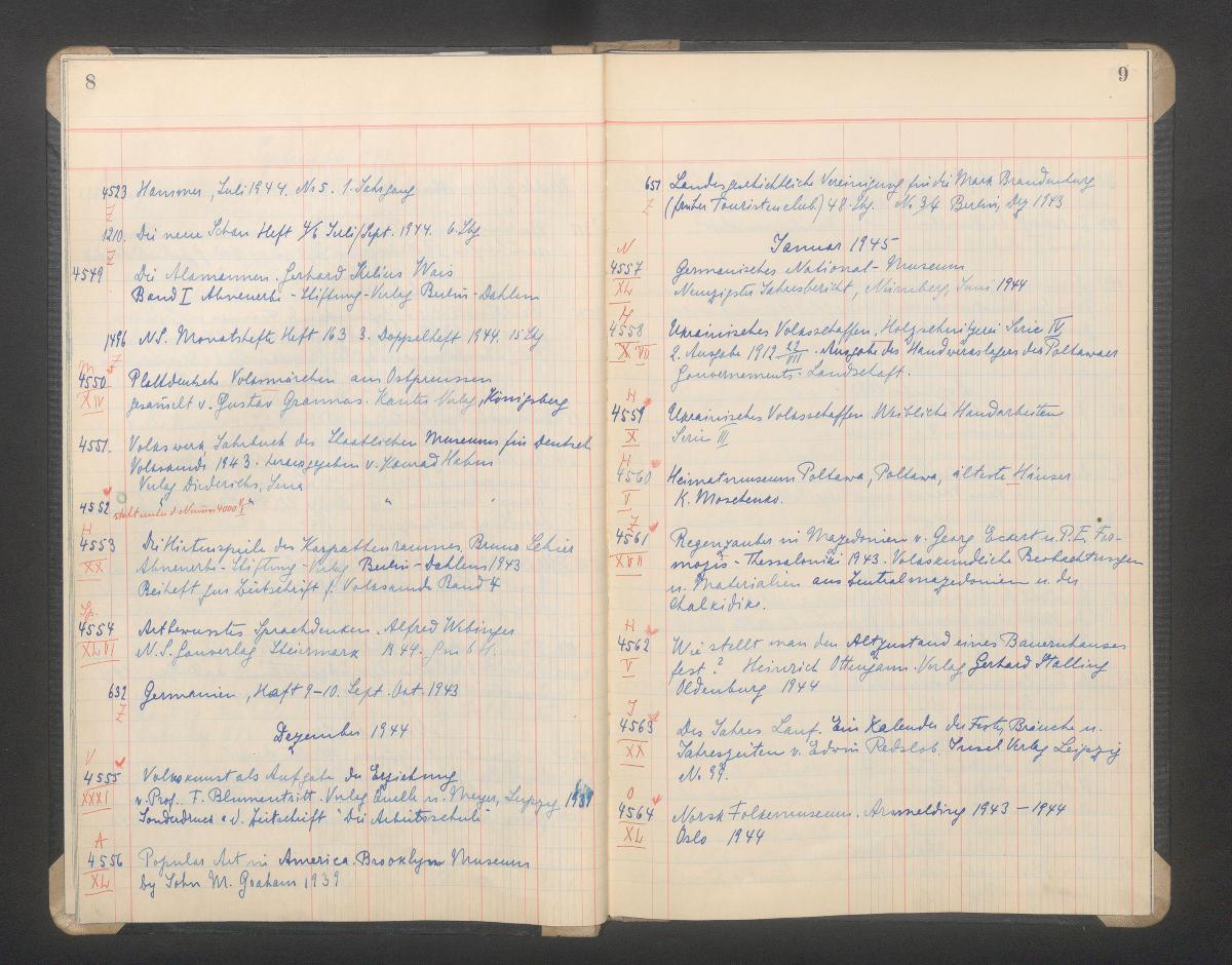 Eingangsjournal der Bibliothek des Staatlichen Museums für Deutsche Volkskunde