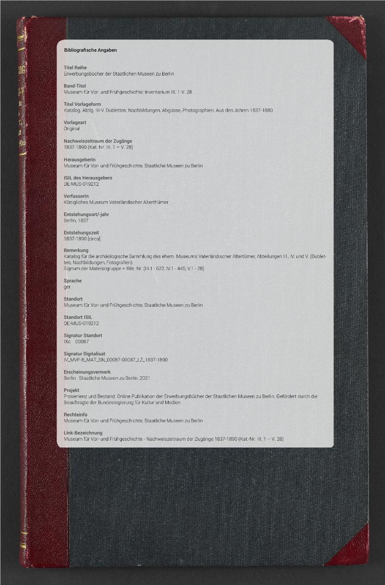 Katalog. Abtlg. III-V. Dubletten, Nachbildungen, Abgüsse, Photographien. Aus den Jahren 1837-1880.