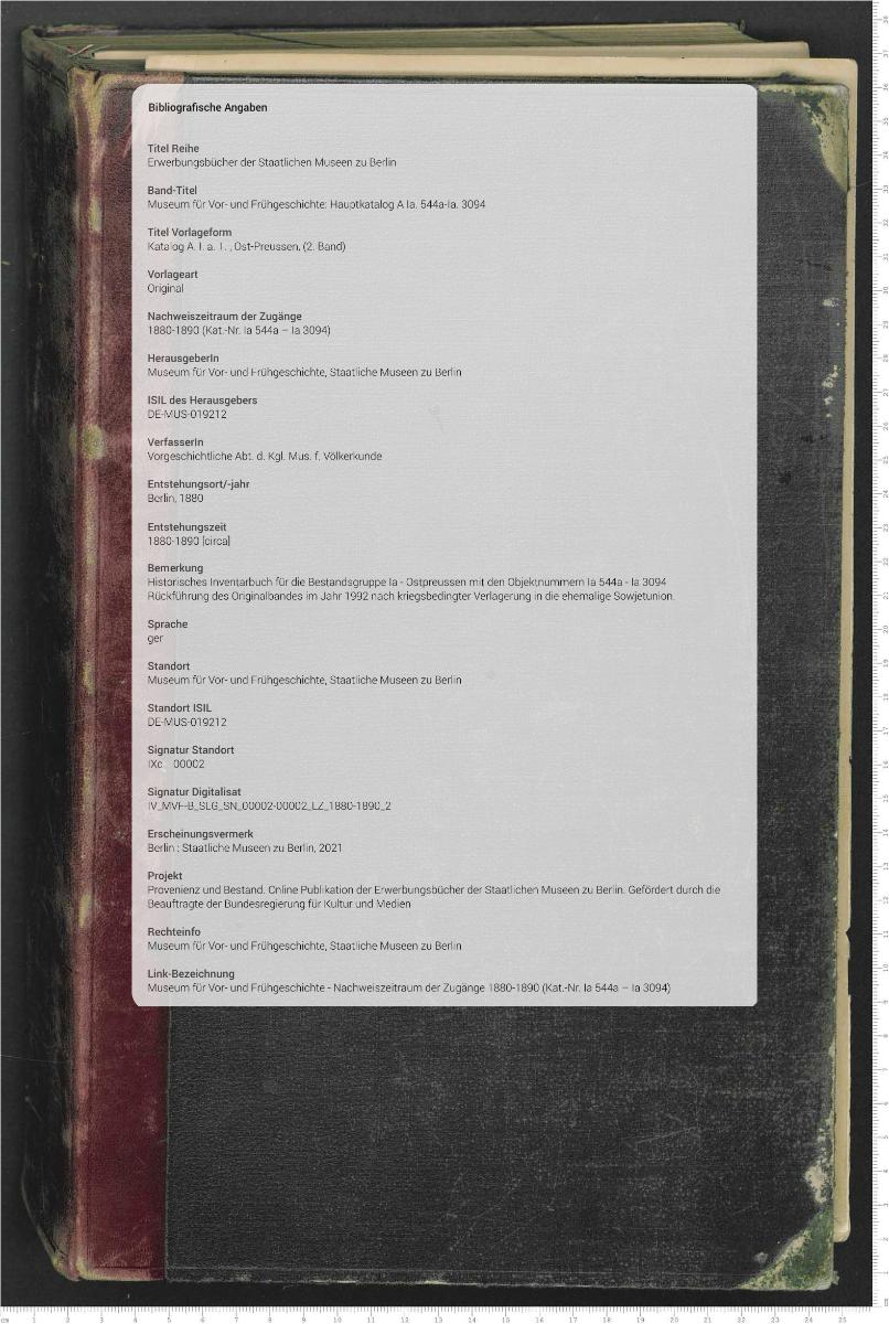 Katalog A. I. a. 1. , Ost-Preussen, (2. Band)