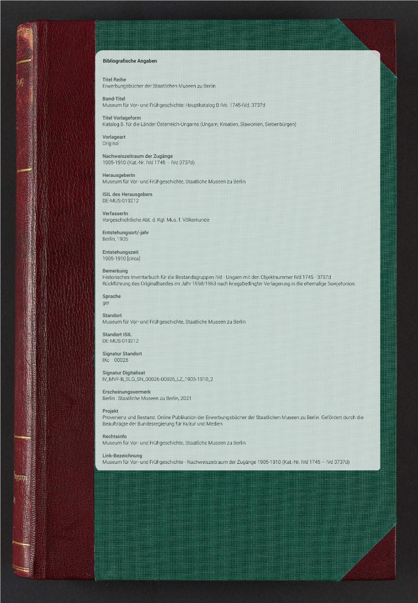 Katalog B. für die Länder Österreich-Ungarns (Ungarn, Kroatien, Slawonien, Siebenbürgen)