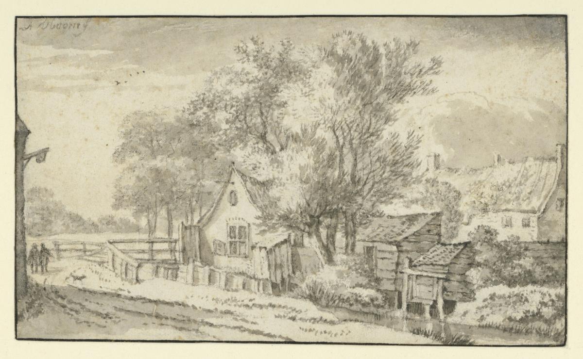 Dorfstraße mit Brücke zu einem Gehöft
