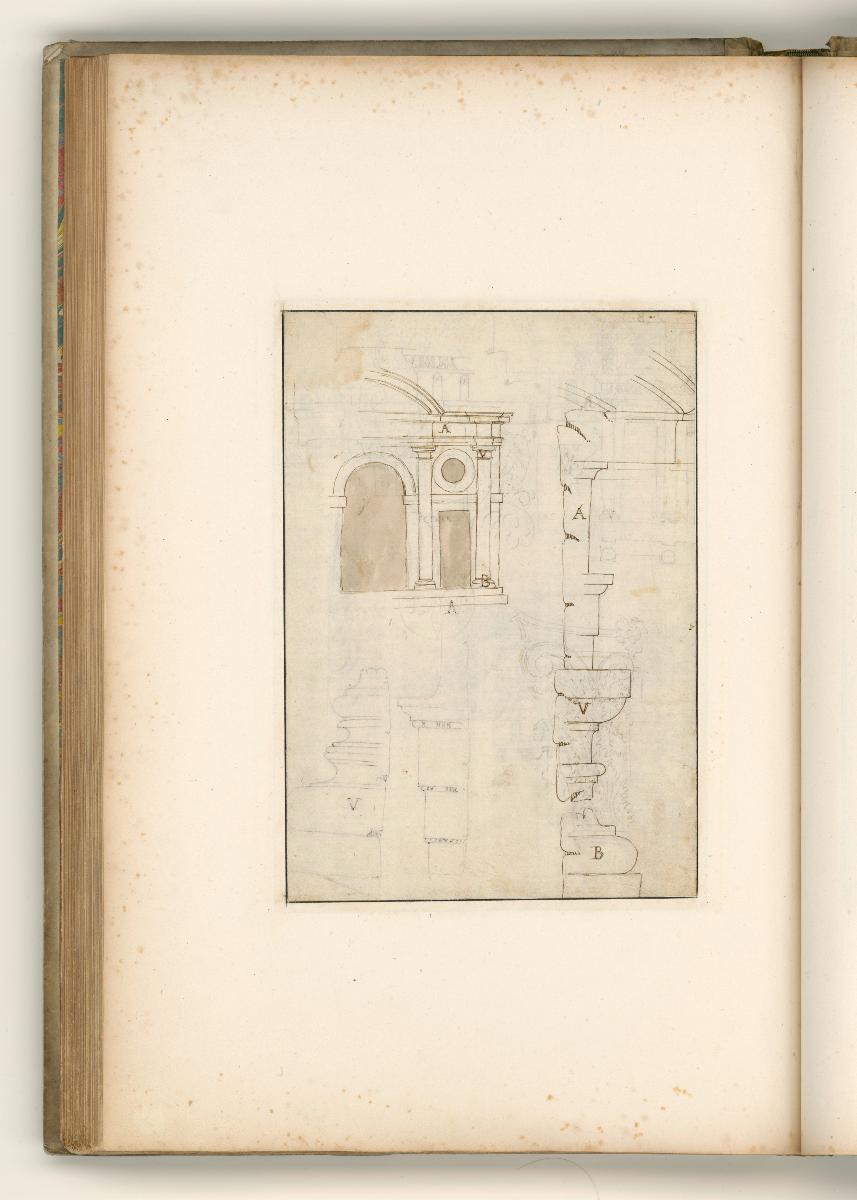 Grund-und Aufriss einer Fassade und Details der Bauornamentik; Verso: Ausriss einer Fassade und Details der Ordnung