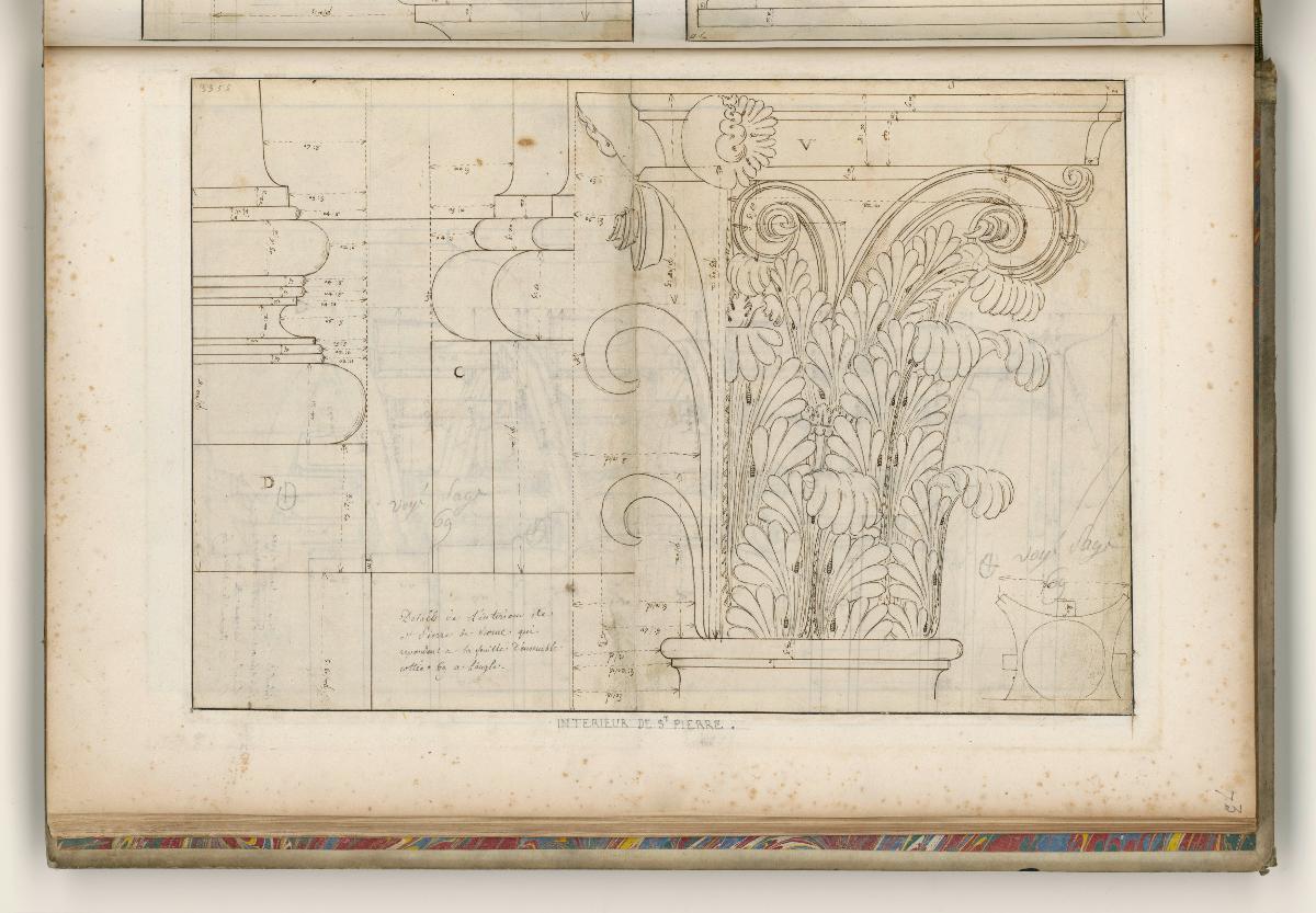 Rom, St. Peter, Details aus dem Inneren der Kirche (Basen, Kapitelle, Gebälke); Verso: mit Maßangaben