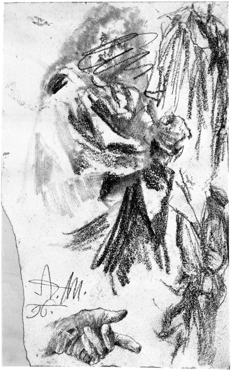 Männliche Halbfigur mit Allongeperücke (das Gesicht verworfen), Kleiderstudien, Hand im Handschuh