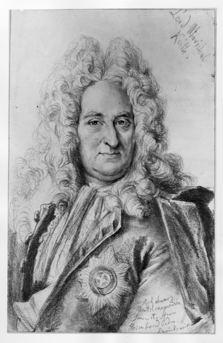 George Keith, gen. Mylord Maréchal, Gouverneur von Neuchâtel, mit Notizen