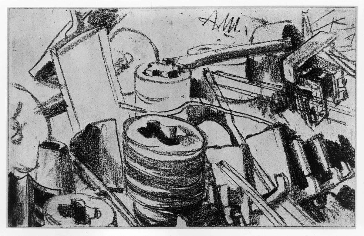 Arbeitsgeräte und Maschinenteile. Studie zum "Eisenwalzwerk. Moderne Cyklopen"