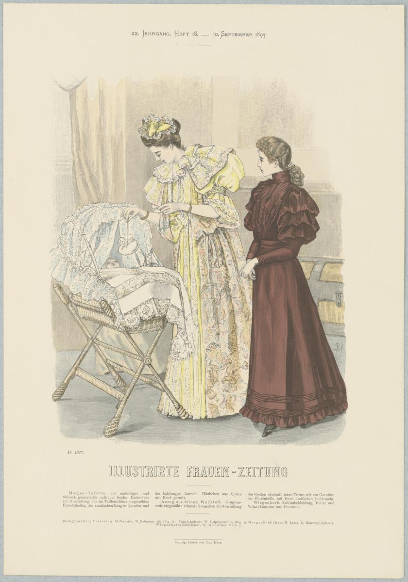 Illustrirte Frauen-Zeitung: Morgen-Toilette und Anzug mit dreifachen Puffärmeln
