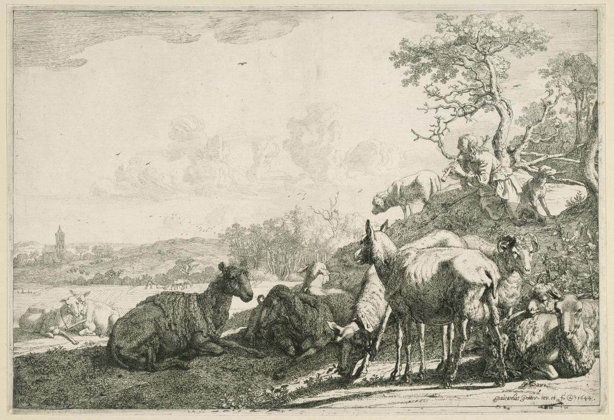 Hirte mit Schafherde