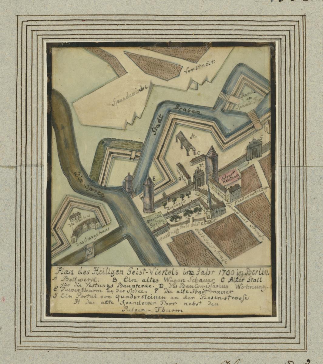 Plan des Heiligen Geist-Viertels im Jahr 1700 in Berlin.