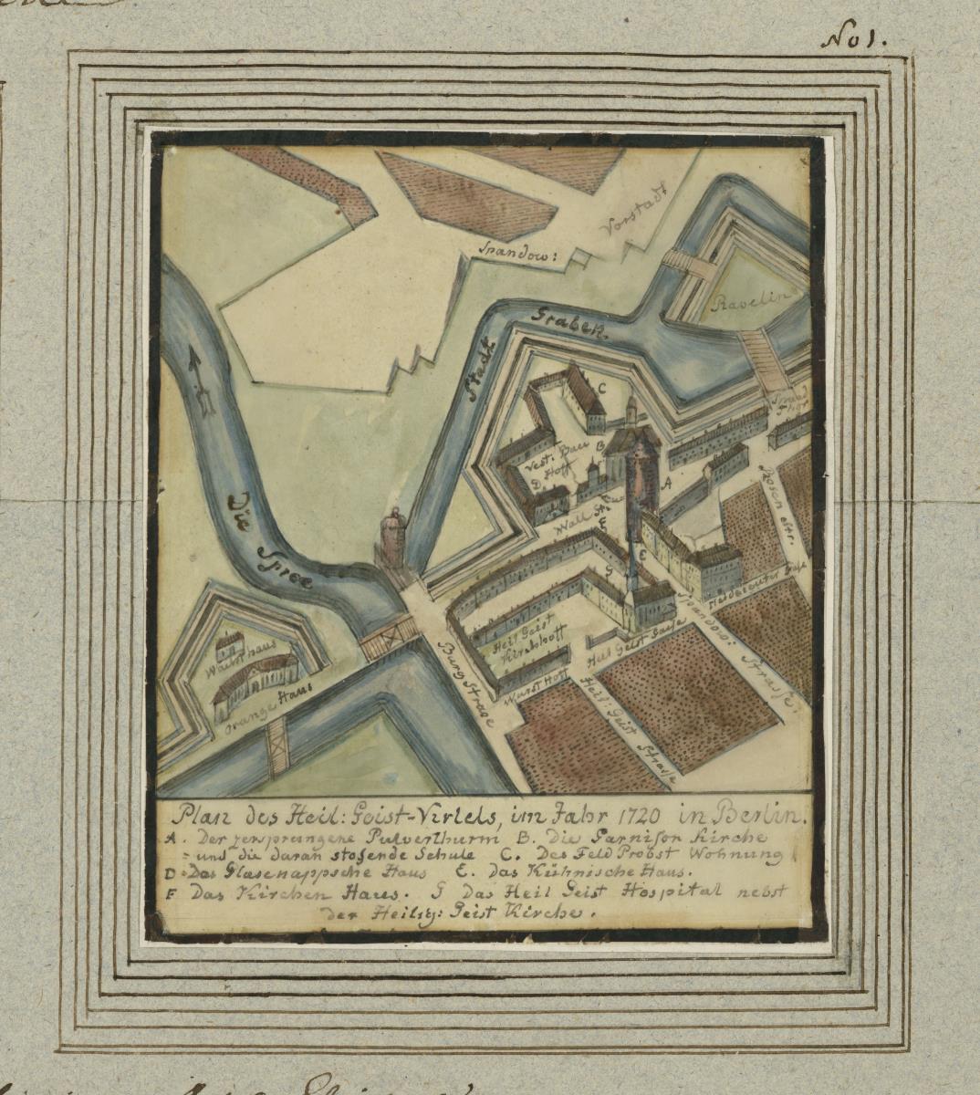 Plan des Heil: Geist-Viertels, im Jahr 1720 in Berlin.