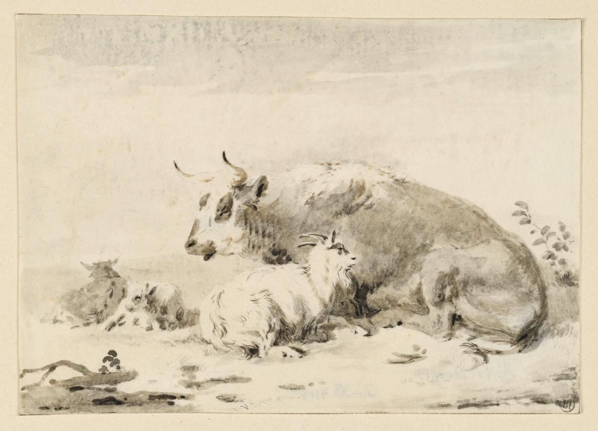 Tierstück: Kühe und Ziege