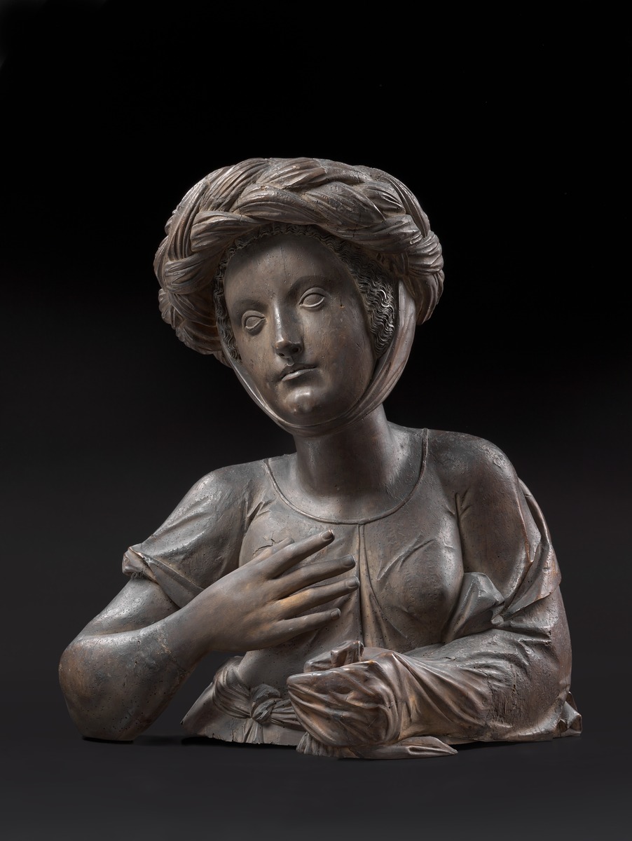 Weibliche Büste vom Chorgestühl der Augsburger Fuggerkapelle (Frau mit geflochtenem Turban)
