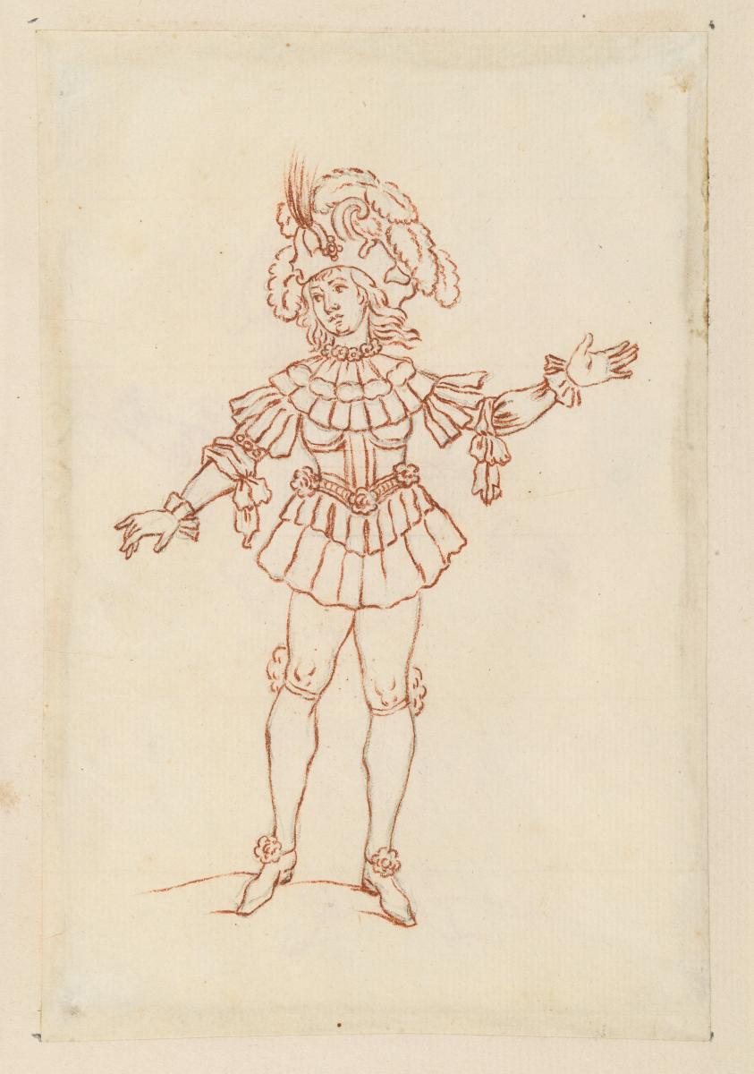 Theaterfigurine, Fantasiekostüm: Herr in Ballettkostüm im Stil von Ludwig XIV.