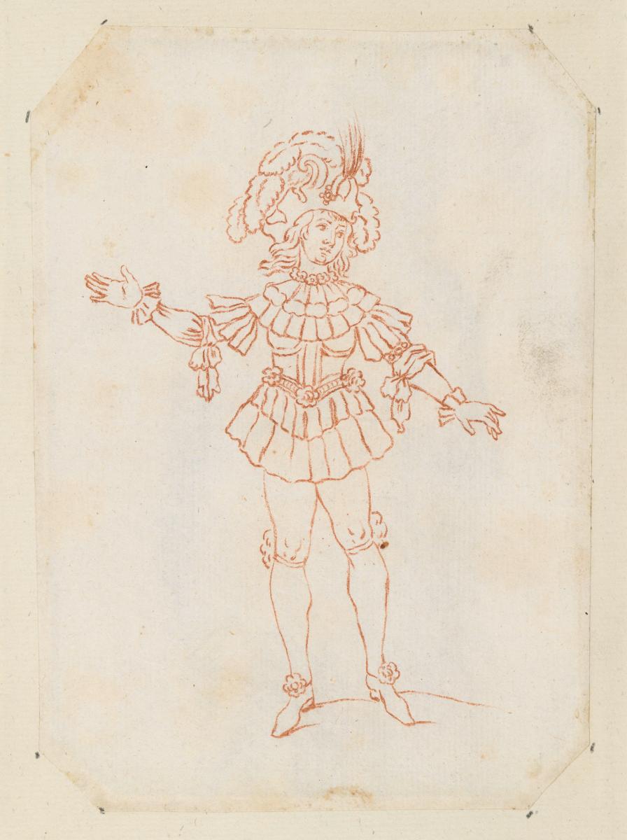 Theaterfigurine, Fantasiekostüm: Herr in Ballettkostüm im Stil von Ludwig XIV.