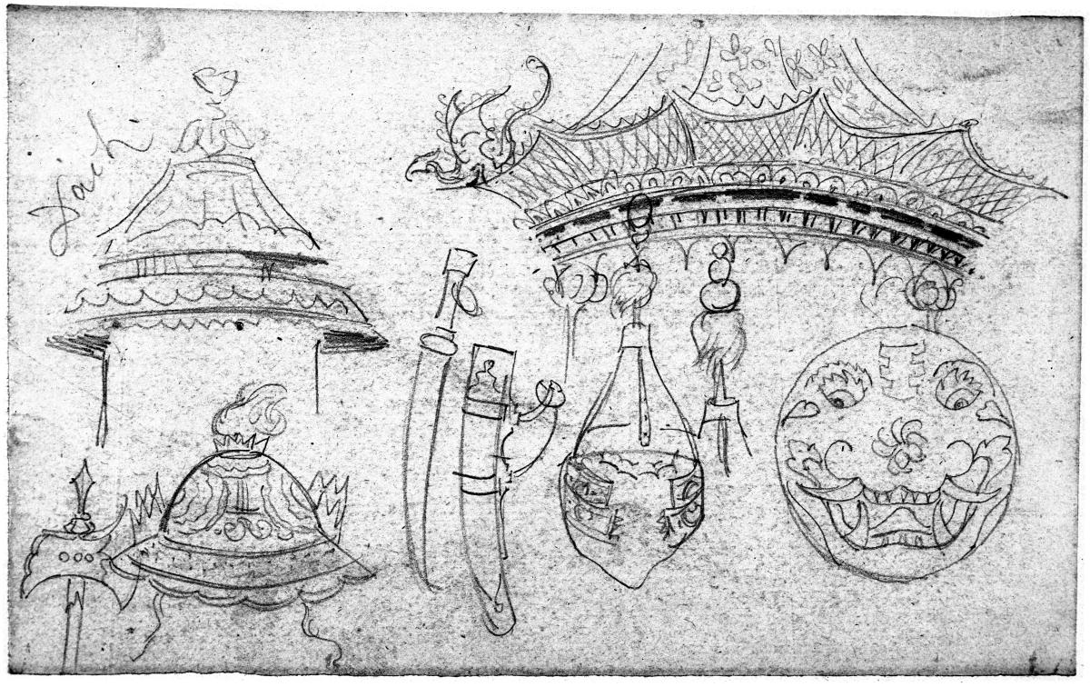 Chinesische Architektur, Helm, Waffen, Maske