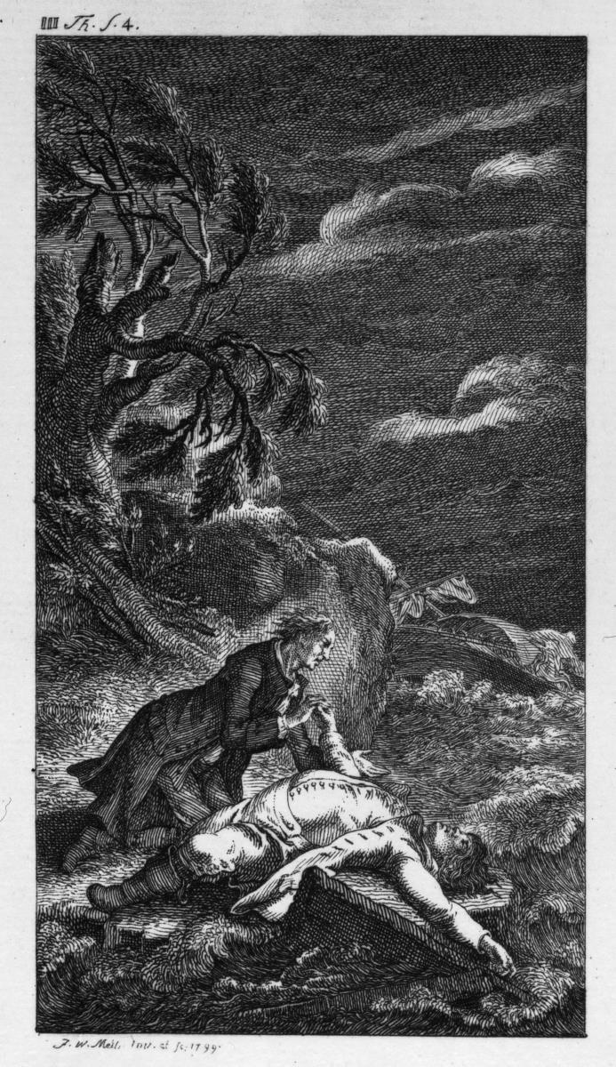 Bl. 5: Ein Geistlicher beim Leichnam nach dem Schiffbruch