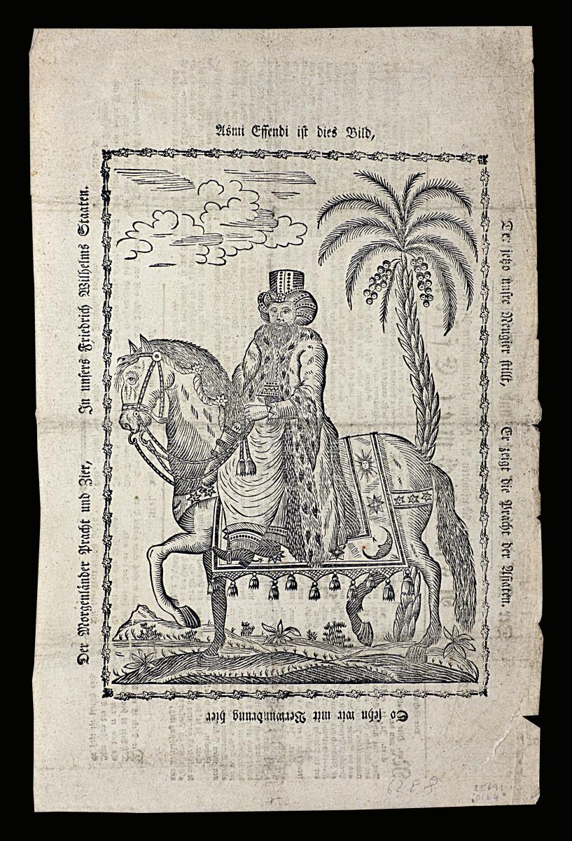 Flugblatt über das Eintreffen des Türkischen Gesandten Asmi Achmet 1791 in Berlin