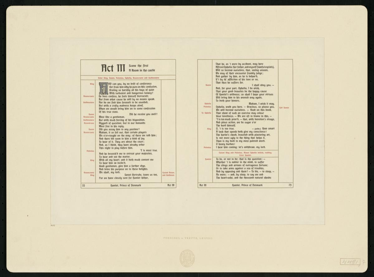 Doppelseite aus Hamlet, Prince of Denmark Act III Rahmen in gold