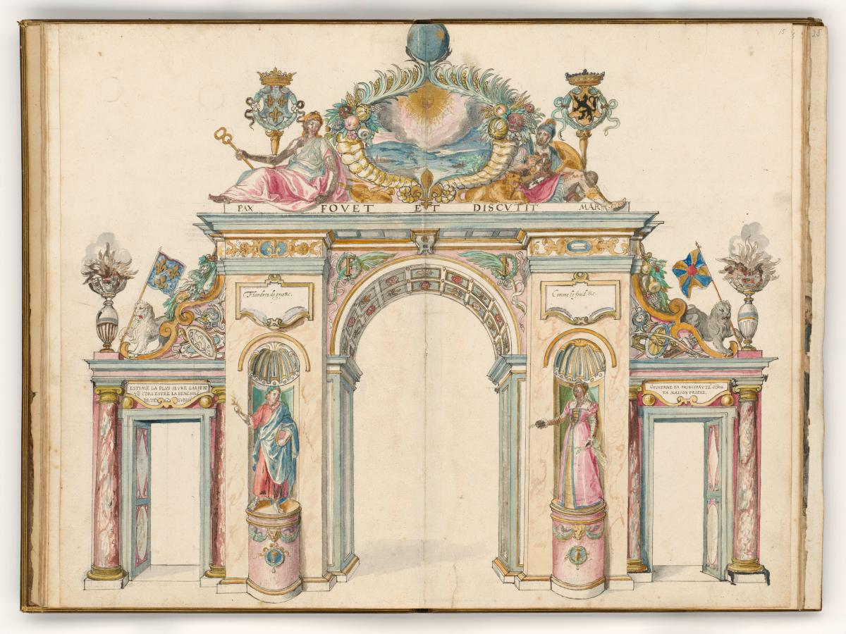 Der beim Einzug errichtete Triumphbogen. in: Einzug des Herzogs von Anjou in Gent am 20. August 1582