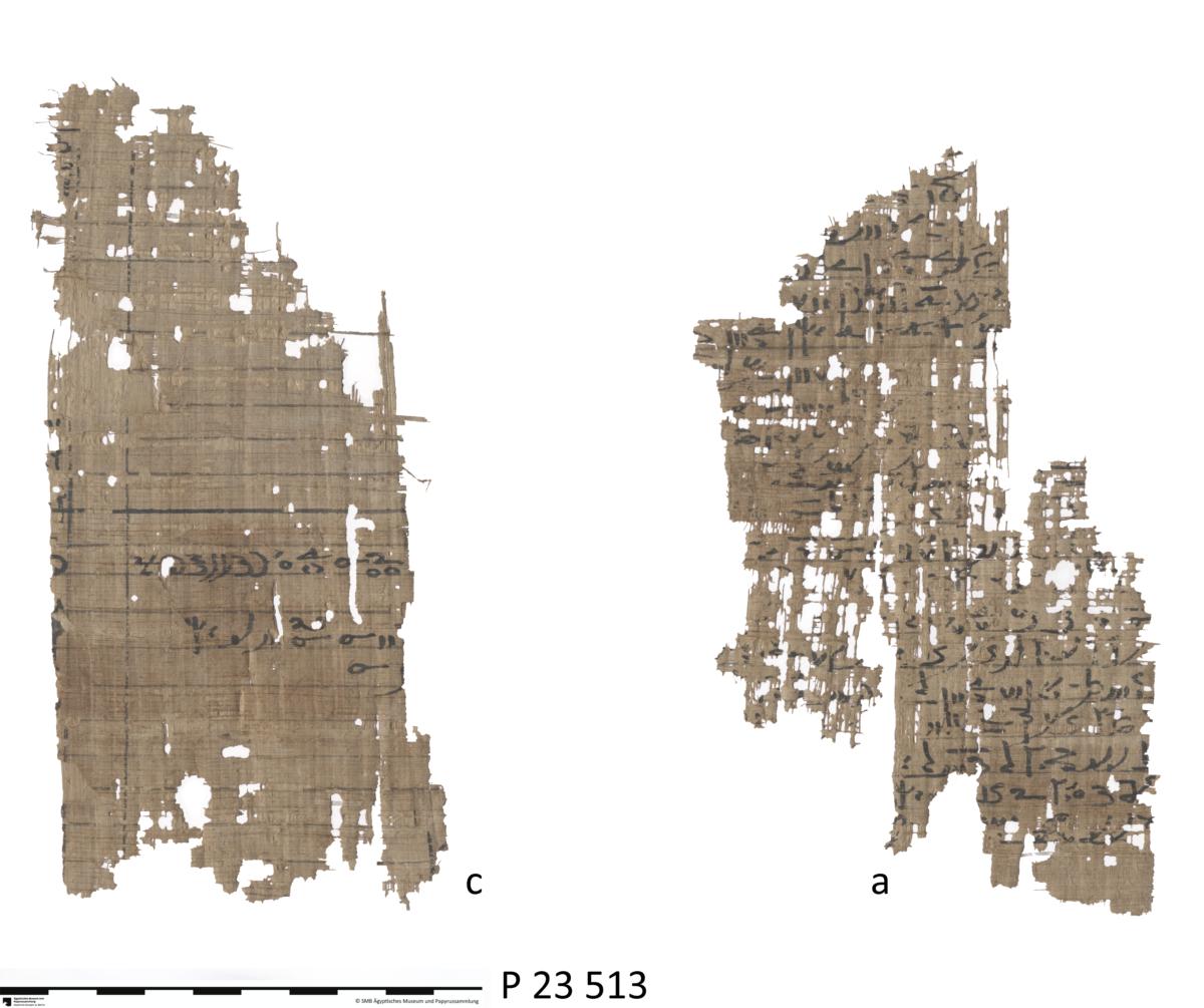 Demotischer Papyrus mit dem sog. "Thotbuch" (Pap. Berlin P 15499 a + P 15499 b I-III + P 23513 a-c)