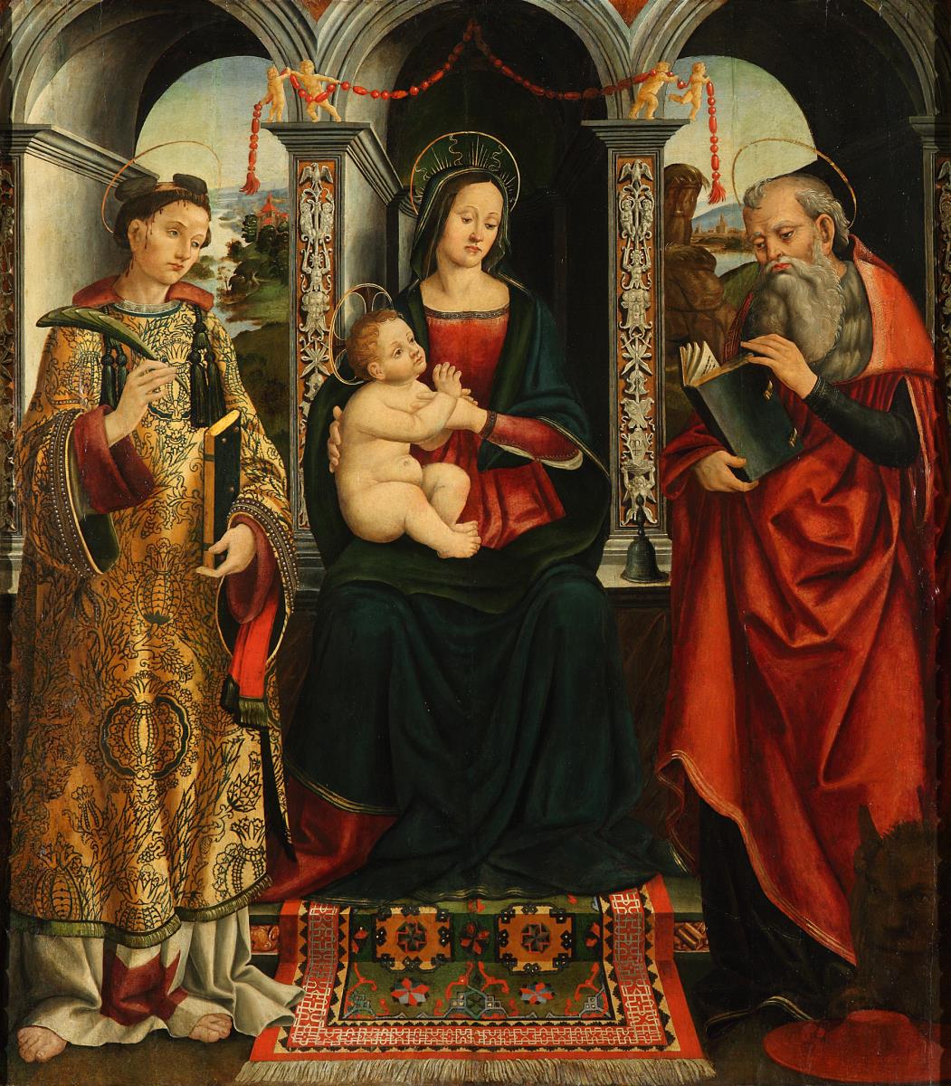 Thronende Maria mit dem Kind und den Heiligen Stephanus und Hieronymus