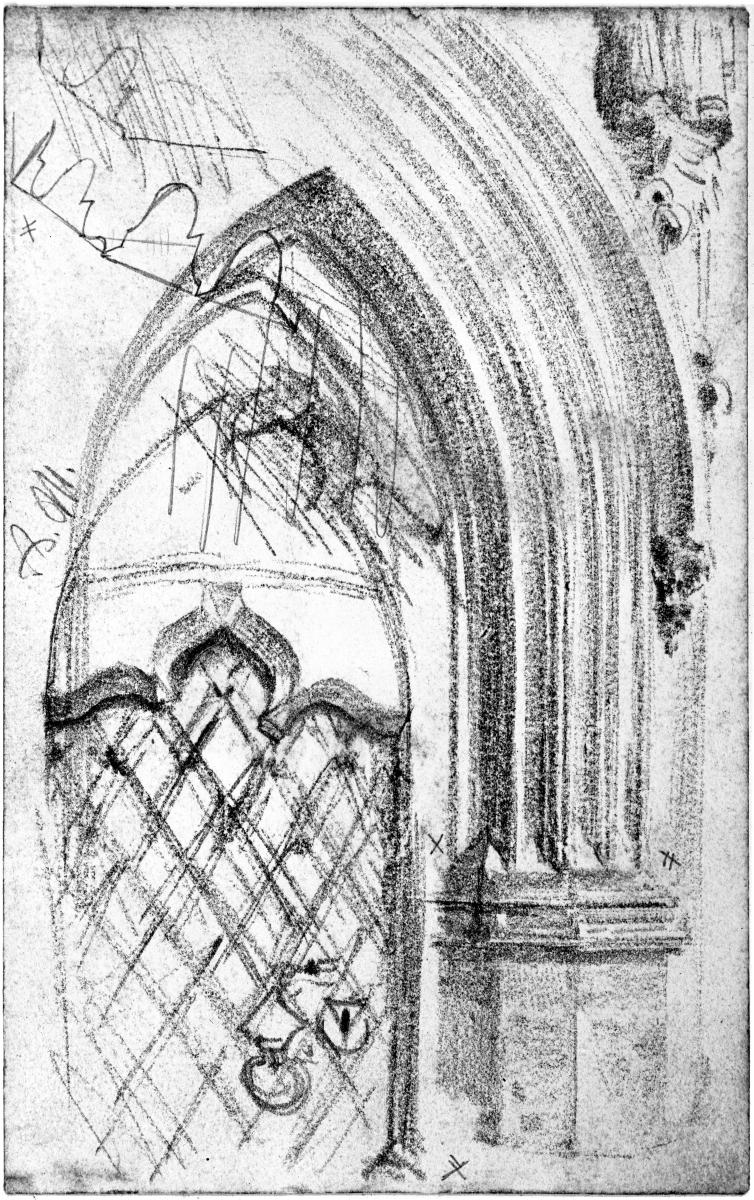 Gotisches Portal mit eisenbeschlagener Tür, Profildetails
