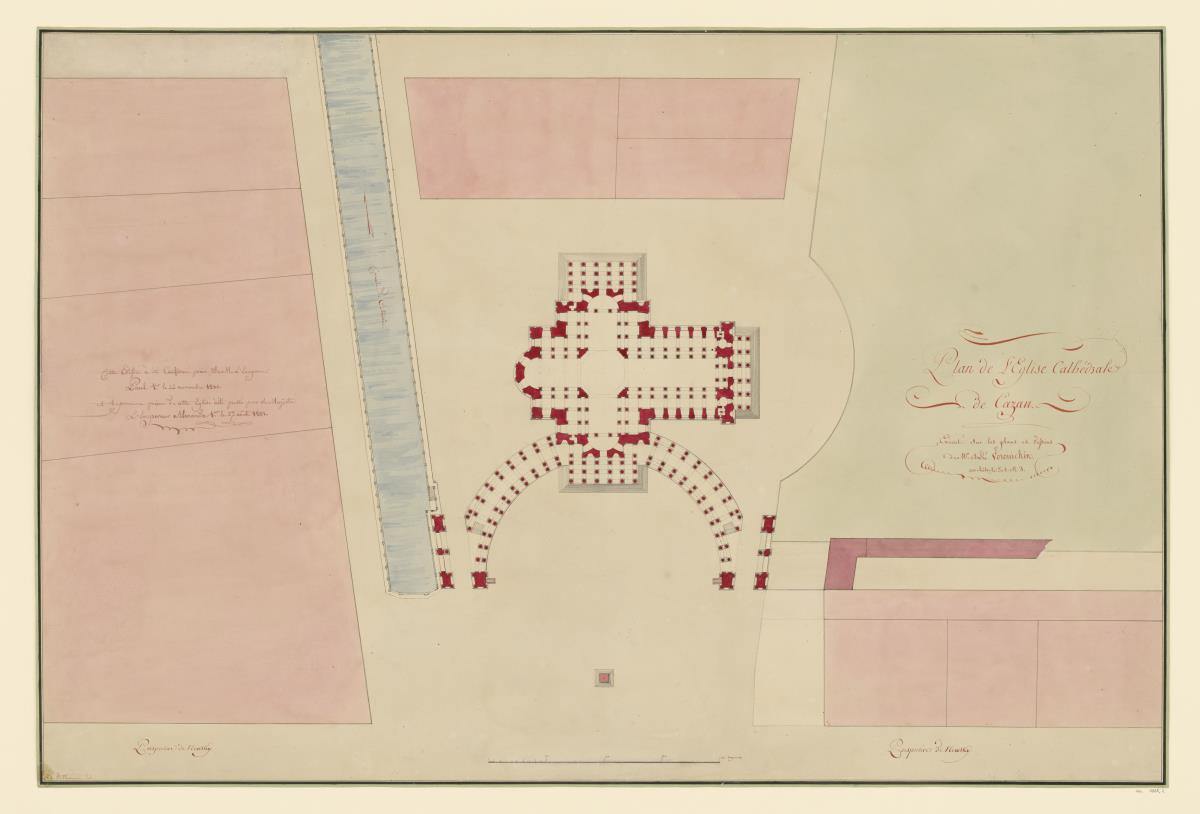 Sankt Petersburg, L'Eglise Cathédrale de Cazan, Kasaner Kathedrale, Grundriss mit Situationsplan