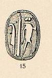 Skarabäus: Mann mit Falkenkopf (Sonnengottheit); auf der anderen Seite: Bildzeichen "maat"