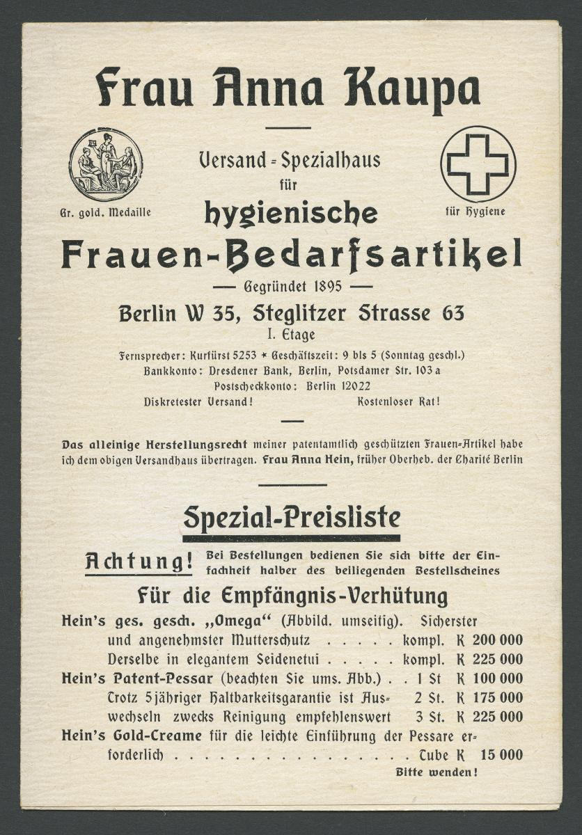 Diskrete Frauenfragen von Frau Anna Hein, frühere Oberhebamme der Charité in Berlin.