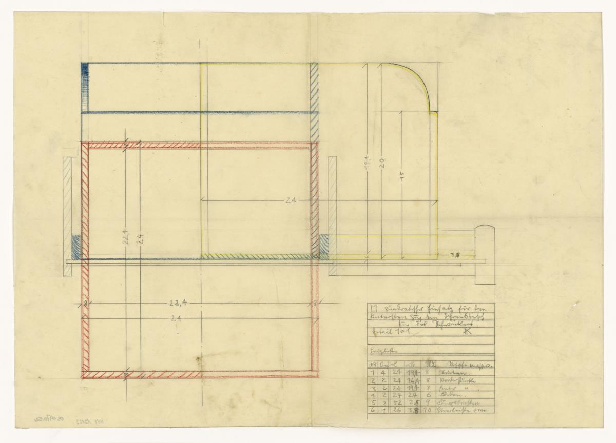 Schreibtisch, Detail, Aufsatz, Auftrag Frl. Schwickert (Möbelentwürfe, Schreibtische)