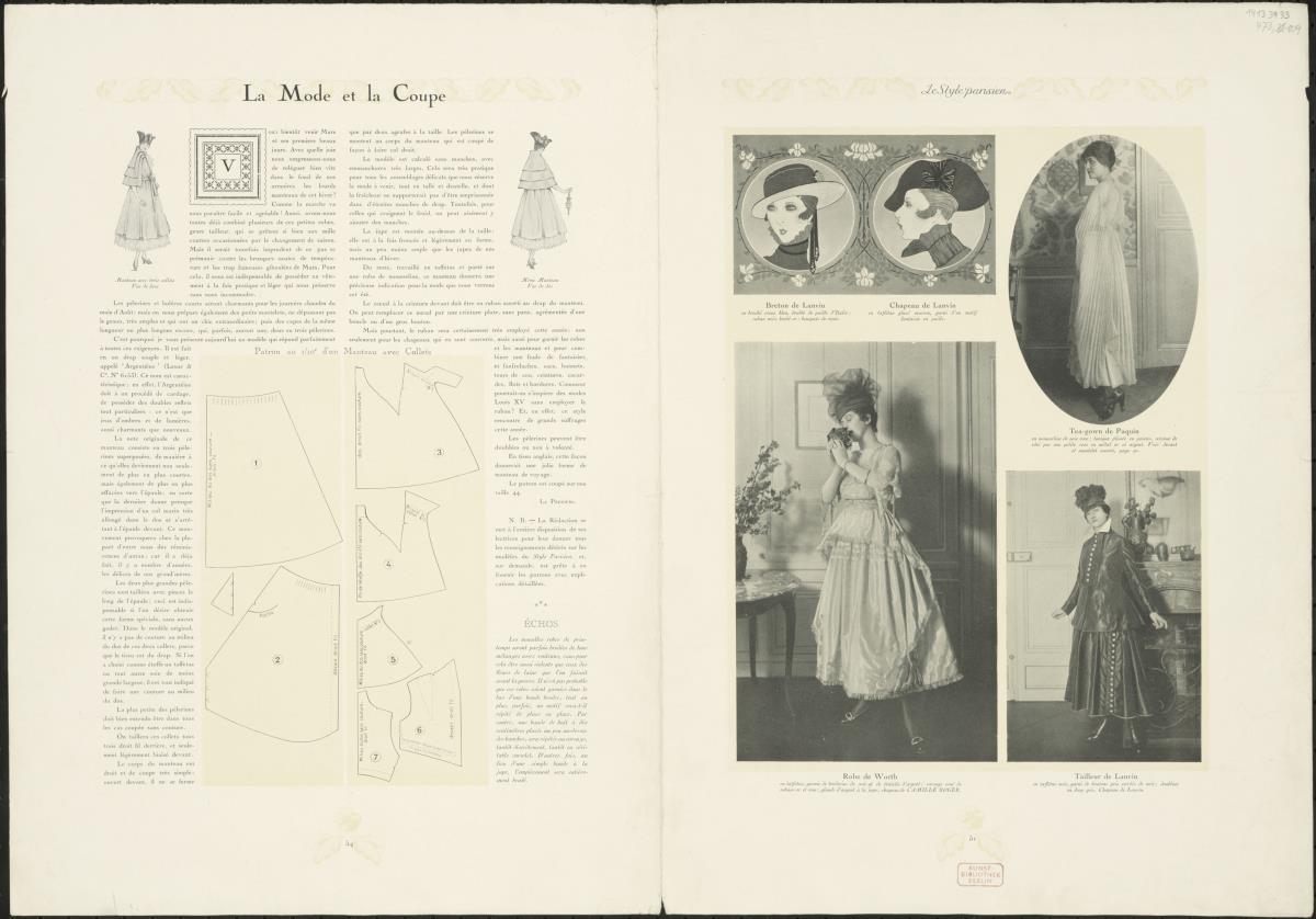 Le Style Parisien: La Mode et la Coupe, Modelle von Paquin, Worth, Lanvin, Lelong, Redfern und Martial & Armand, Hüte von Lanvin und Lewis