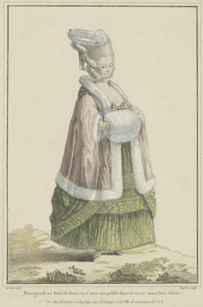Gallerie des Modes et du Costume Français: Bourgeoise en Robe de Satin rayé. L.62