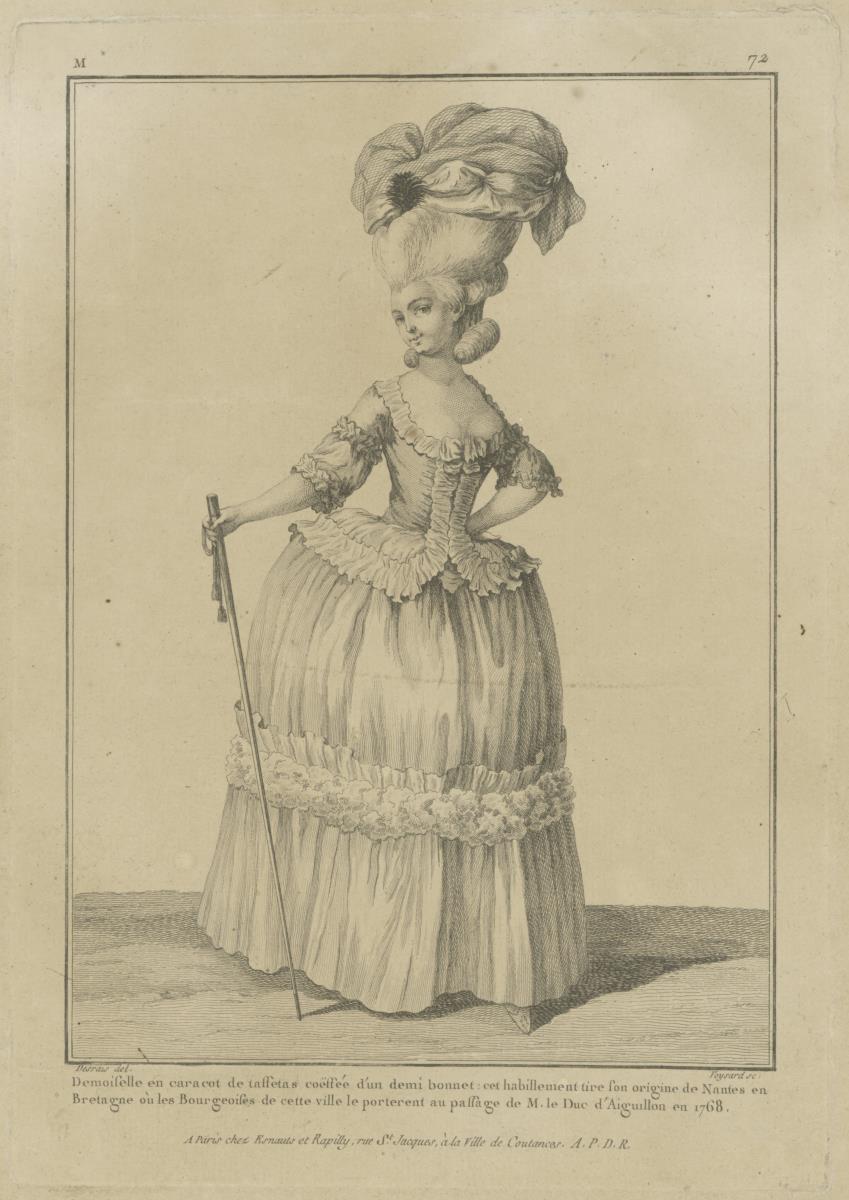 Gallerie des Modes et du Costume Français: Demoiselle en caracot de taffetas. M.72