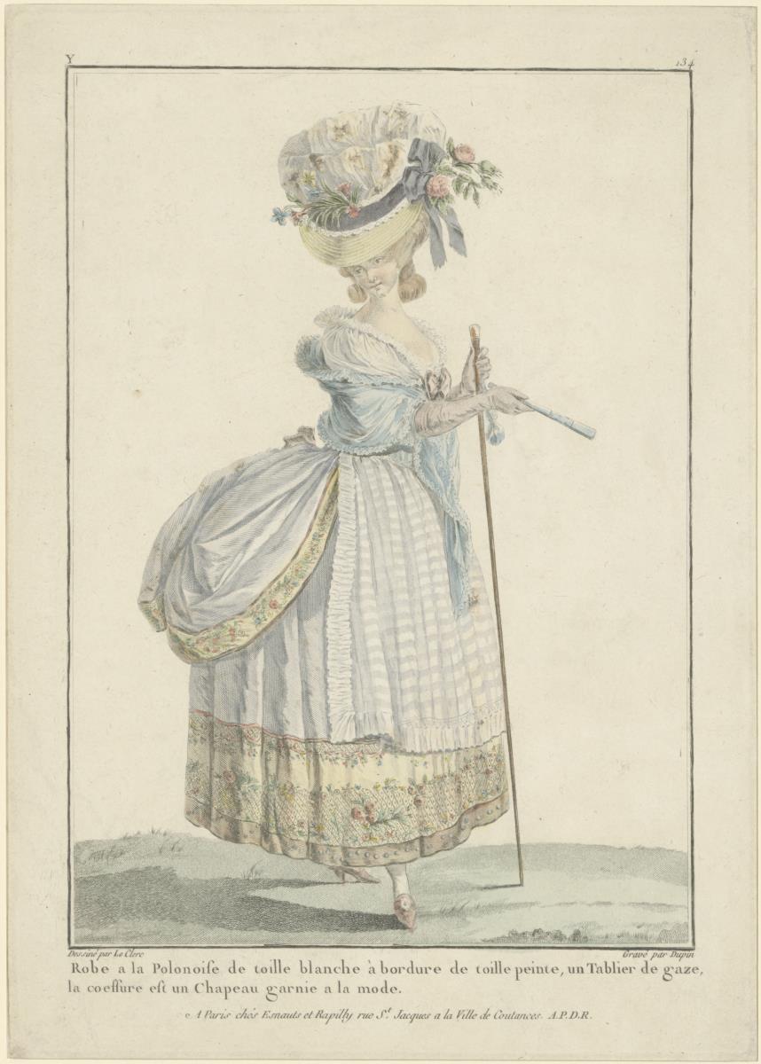 Gallerie des Modes et du Costume Français: Robe à la Polonaise de toile blanche. Y.134