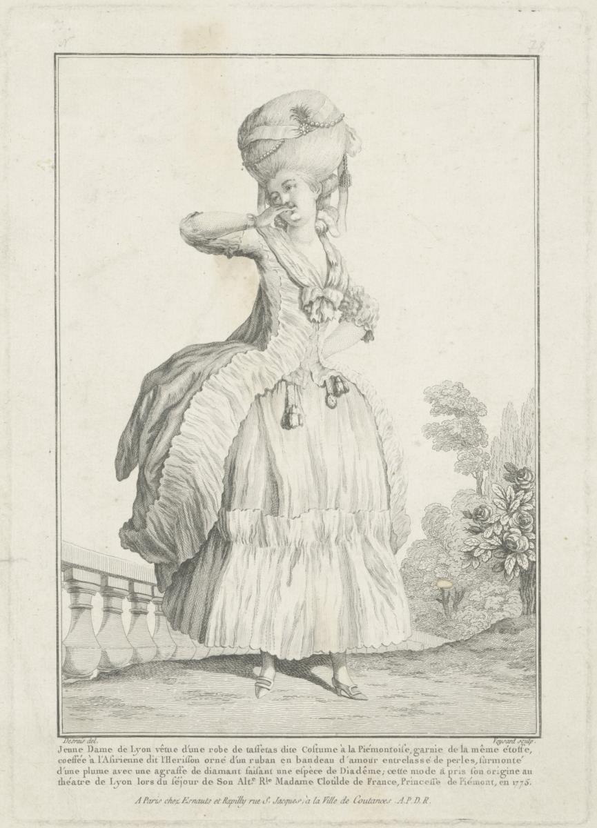 Gallerie des Modes et du Costume Français: Jeune Dame de Lyon vêtue d'une robe de taffetas. N.78