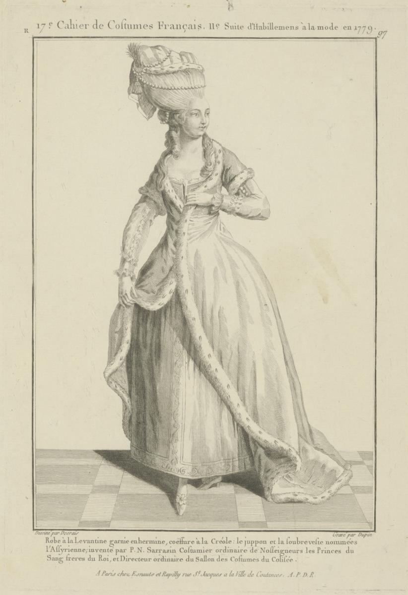 Gallerie des Modes et du Costume Français: Robe à la Levantine garnie en hermine. R.97