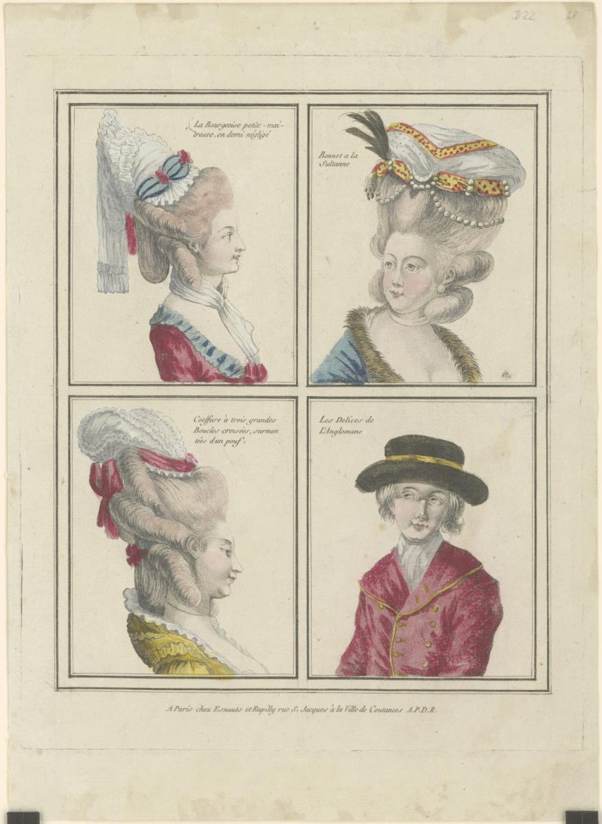 Gallerie des Modes et du Costume Français: La Bourgeoise petite-maitresse, Coiffure à trois grandes Boucles. D.22