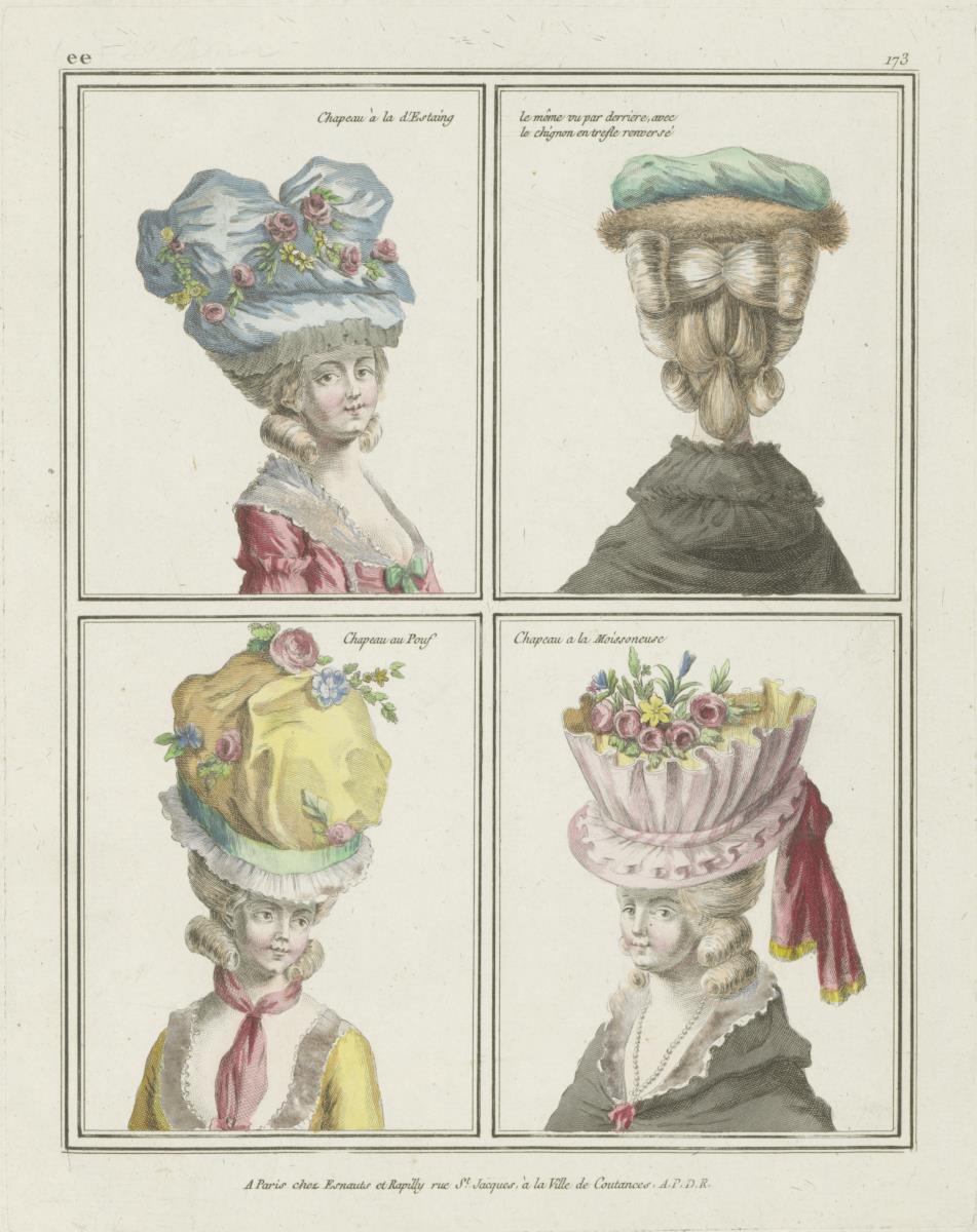 Gallerie des Modes et du Costume Français: Chapeau à la d'Estaing, Chapeau au Pouf. ee.173