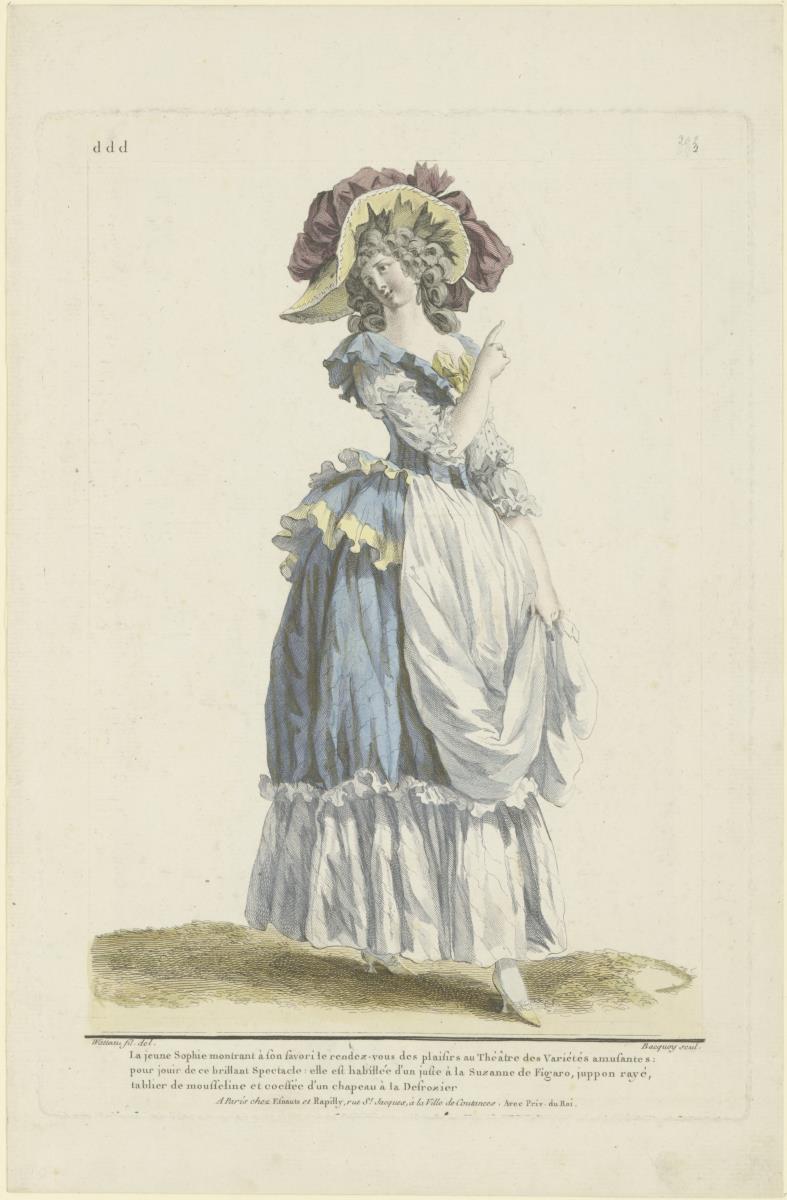 Gallerie des Modes et du Costume Français: La jeune Sophie montrant à son favori le rendez-vous des plaisirs. ddd.302