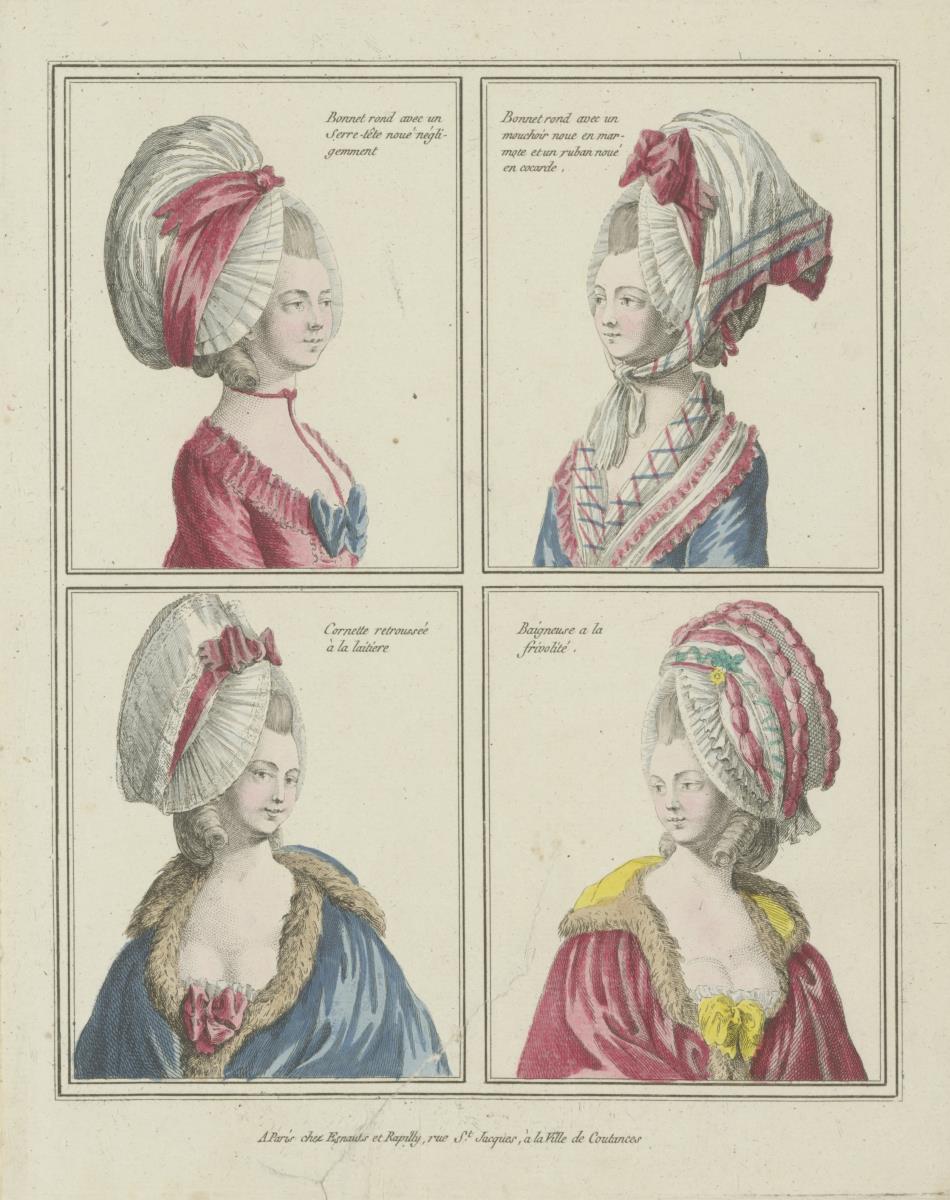 Gallerie des Modes et du Costume Français: Bonnet rond avec un Serre-tête noué négligemment, Baigneuse a la frivolité. B.10