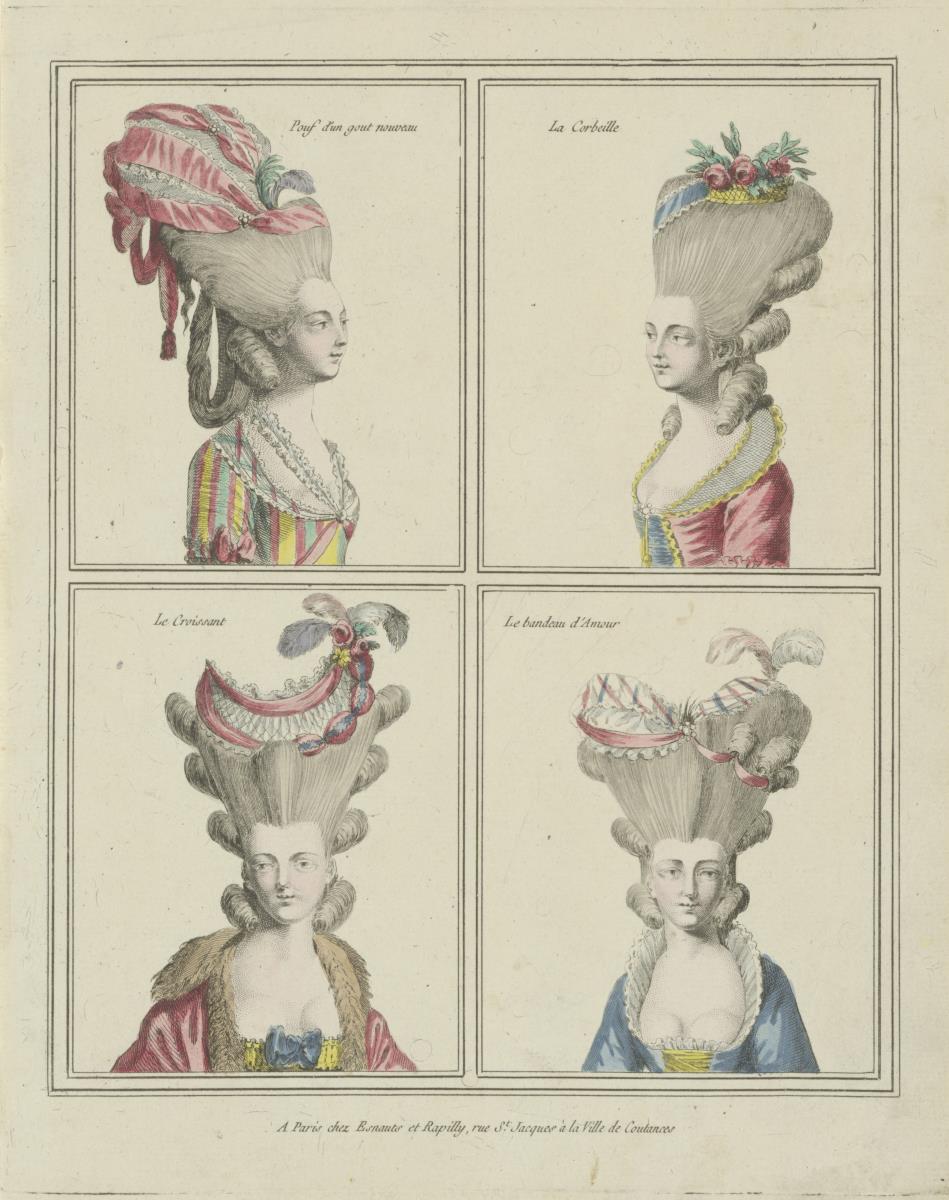 Gallerie des Modes et du Costume Français: Pouf d'un gout nouveau, la Corbeille, le Croissant. B.12