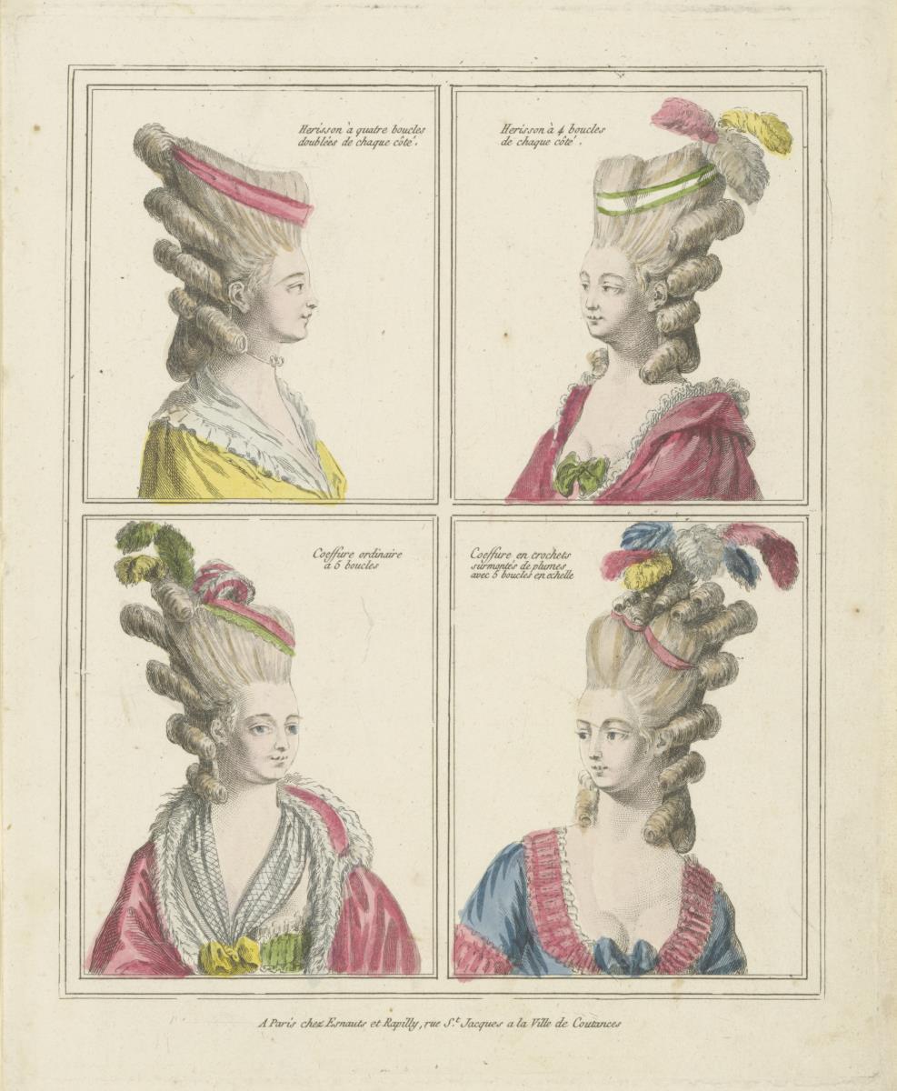 Gallerie des Modes et du Costume Français: Herisson à quatre boucles doubleés de chaque côté, Coiffure ordinaire à 5 boucles. A.2