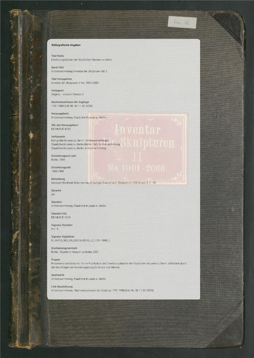 Inventar der Skulpturen II No. 1001-2000