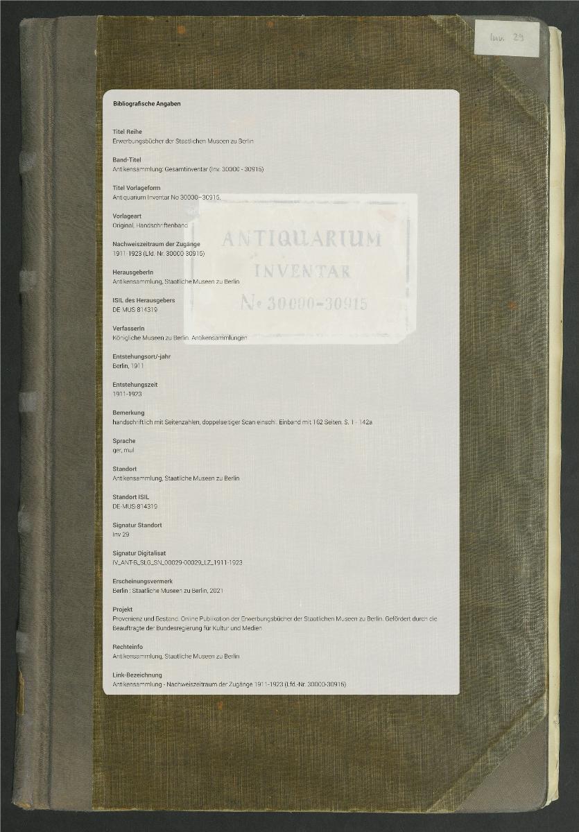 Antiquarium Inventar No 30000–30915.