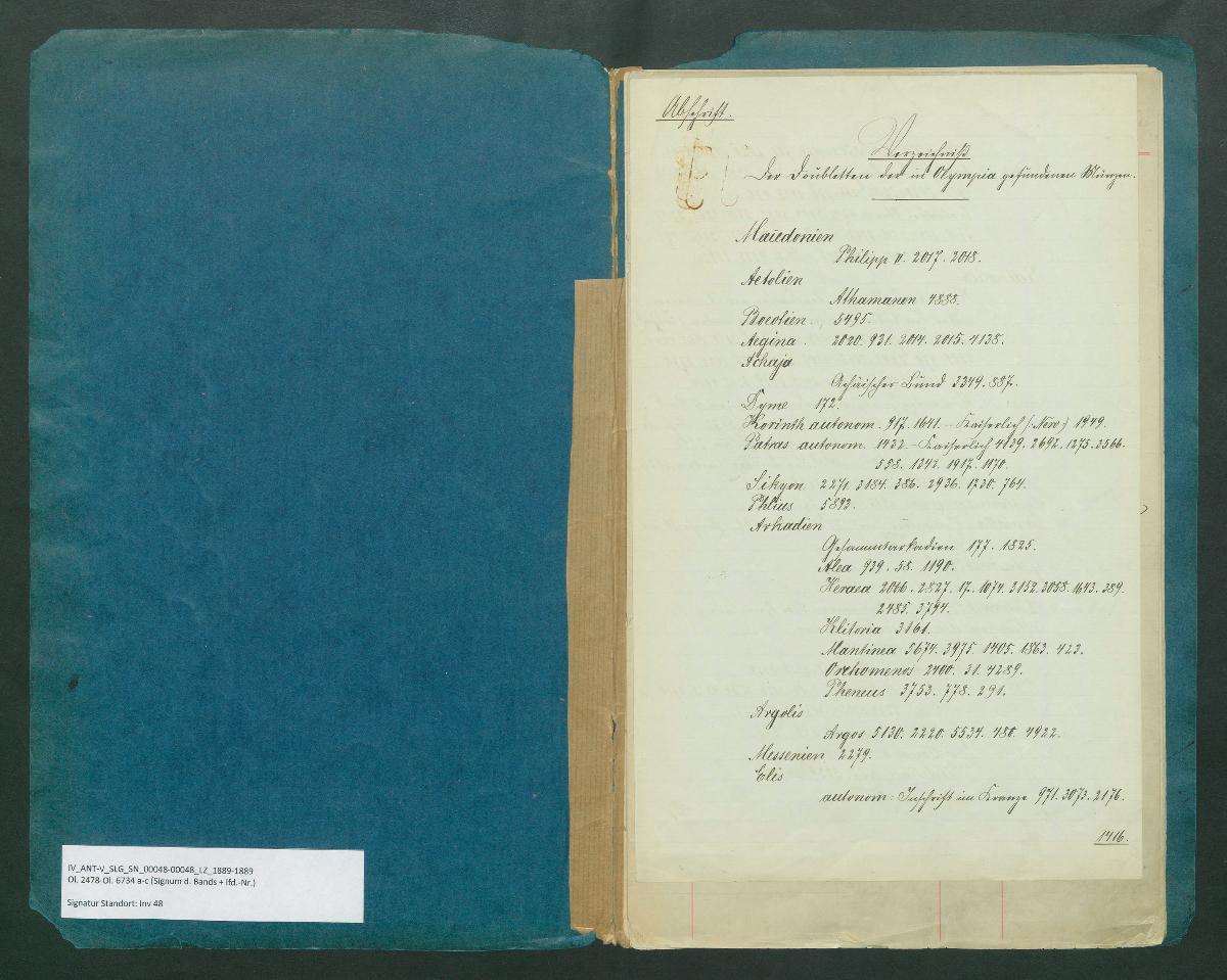 Inventar der Dubletten von Olympia Doubletten-Catalog Misc. Inventar 8106 [= Doubletten-Catalog Inv.49]