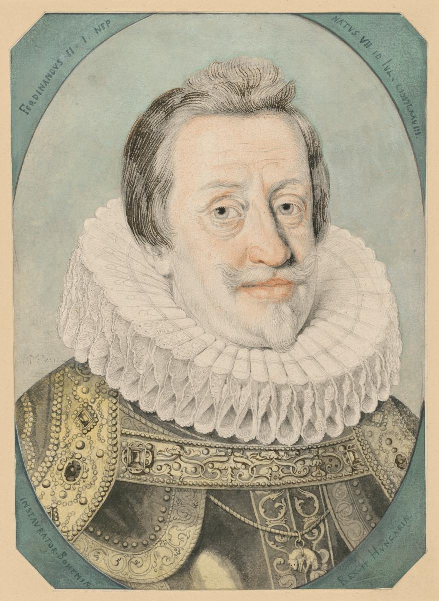 Brustbild Kaiser Ferdinands II. im Oval, Vorzeichnug für den Stich von Pieter Soutman