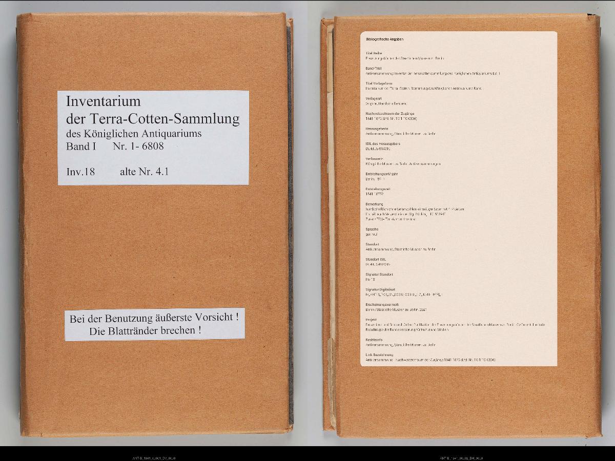 Inventarium der Terra. Cotten. Sammlung des Königlichen Antiquariums Band I.