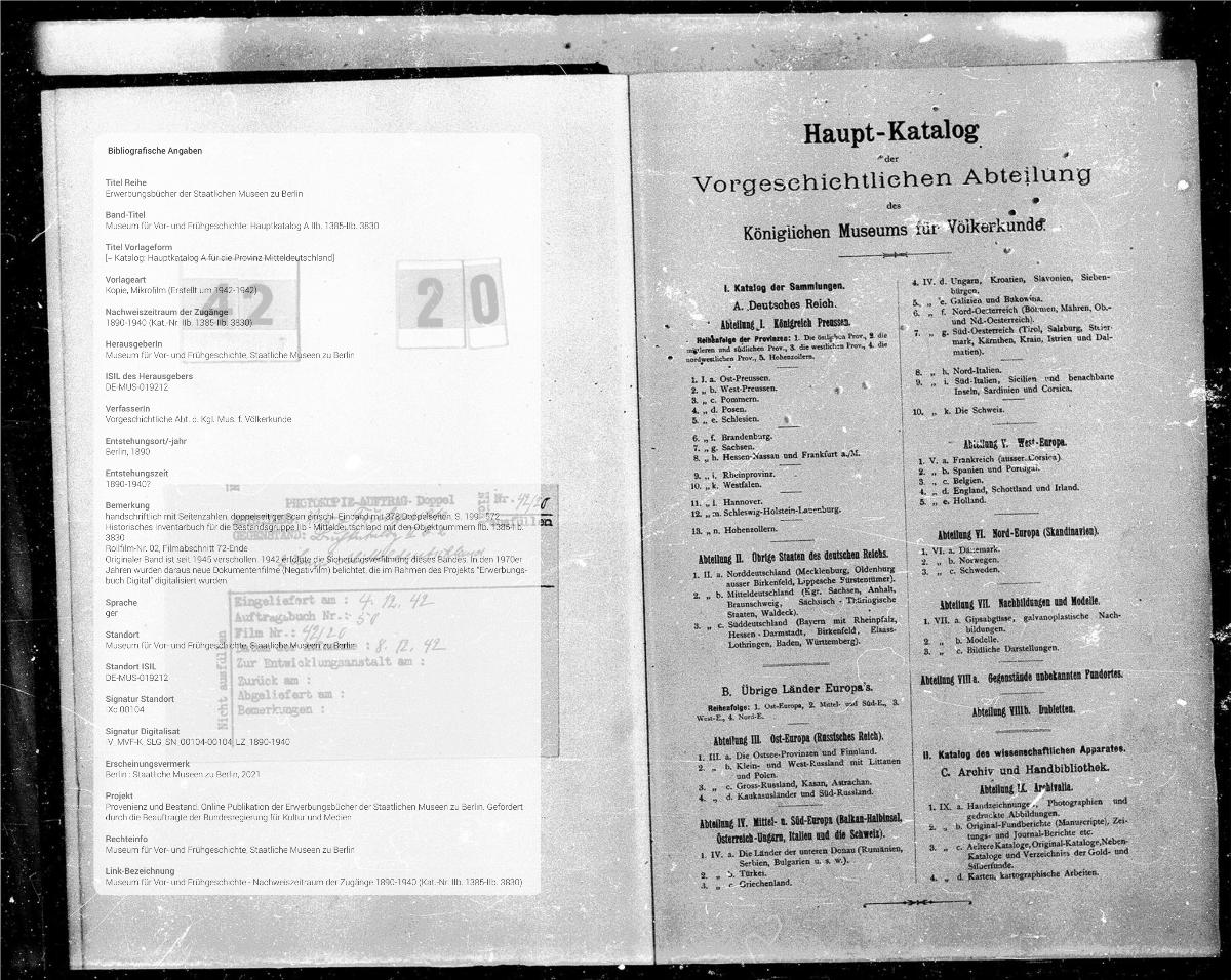 [= Katalog: Hauptkatalog A für die Provinz Mitteldeutschland]