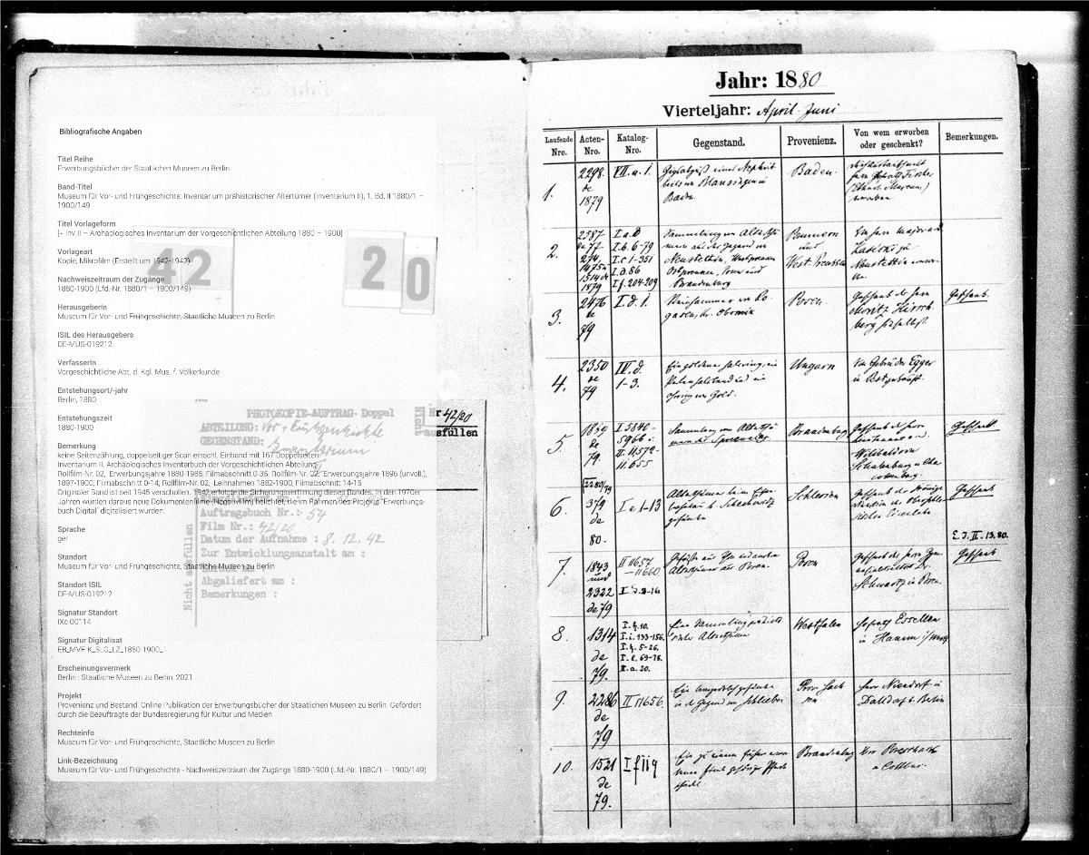 [= Inv II – Archäologisches Inventarium der Vorgeschichtlichen Abteilung 1880 – 1900]